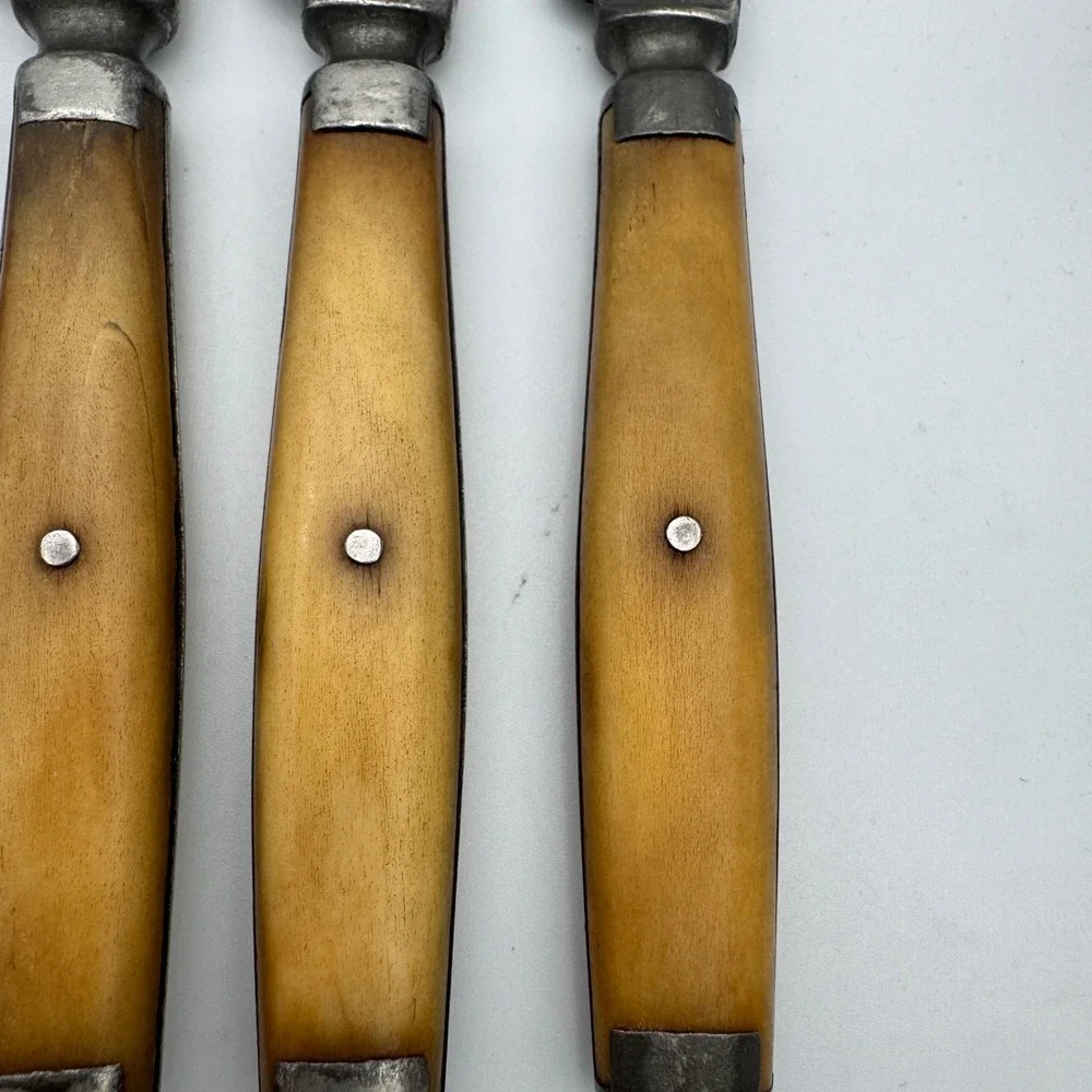 Antique Civil War Era 3 Tine Forks and Knives Bone Handle Flatware Set 6pc